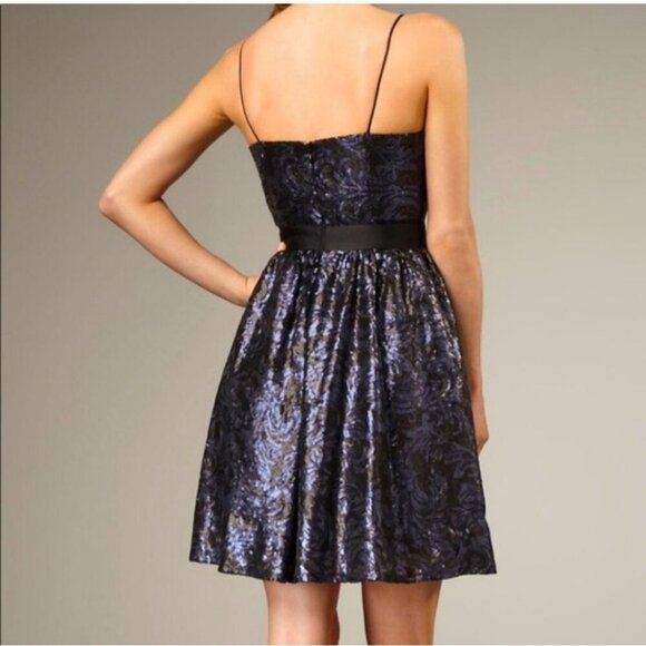 AIDAN MATTOX | Fit And Flare Sequin Dress Navy Black Sz 8 - Picture 2 of 8